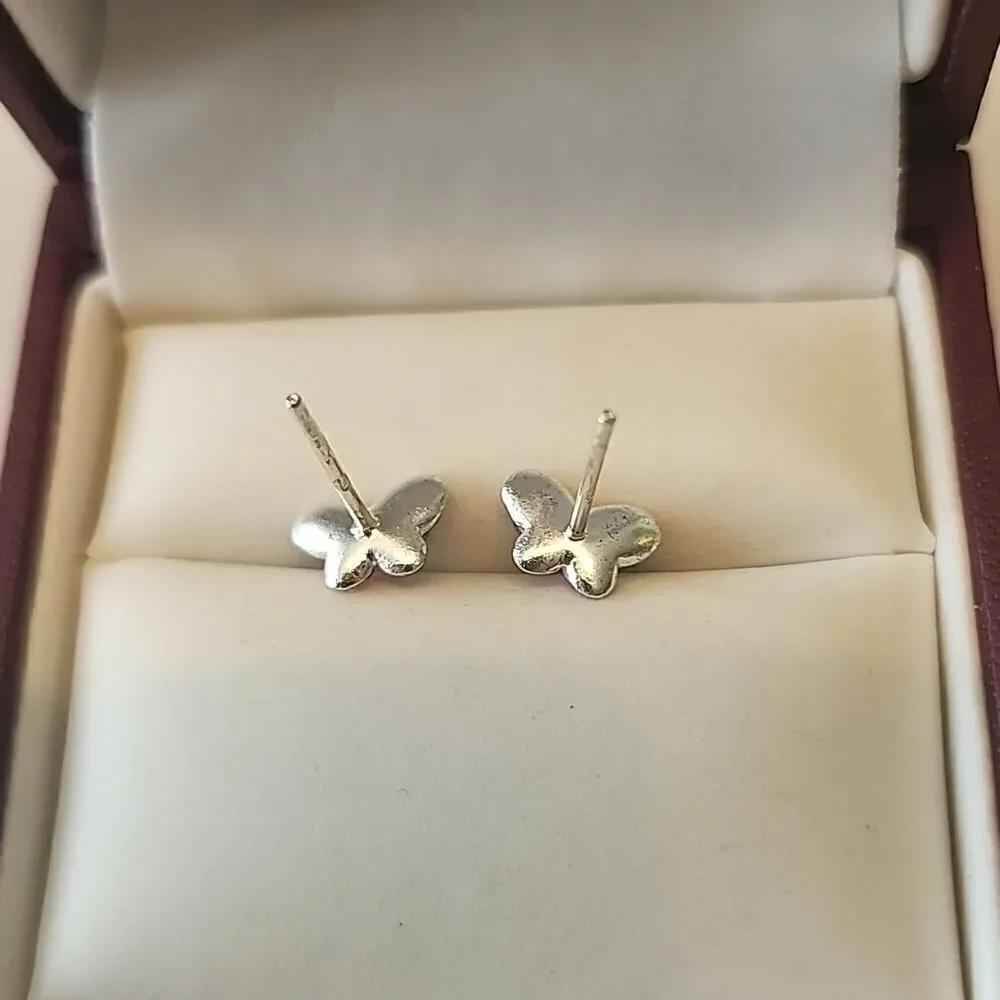 Charming Girl Sterling Silver Crystal Butterfly Stud Earrings 925